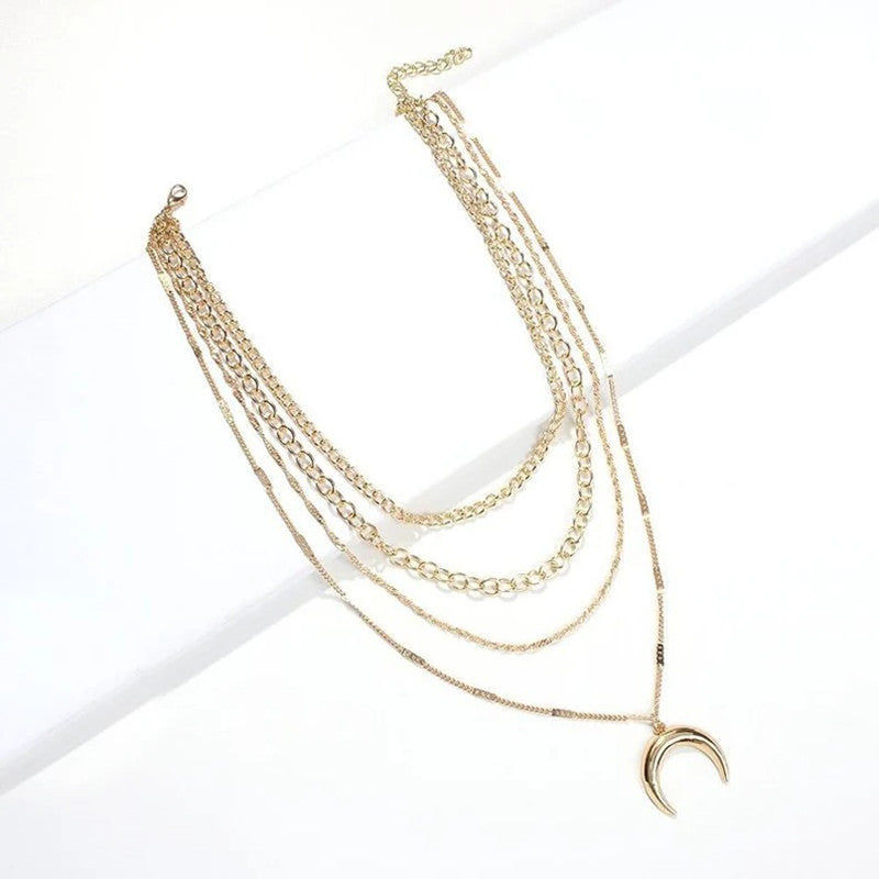 Multi-layer Paperclip Link Crescent Necklace