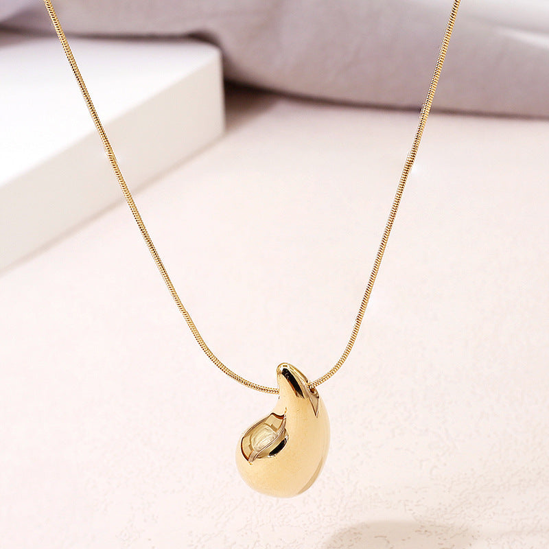 Women Paperclip Long Chain Necklace Teardrop Pendant