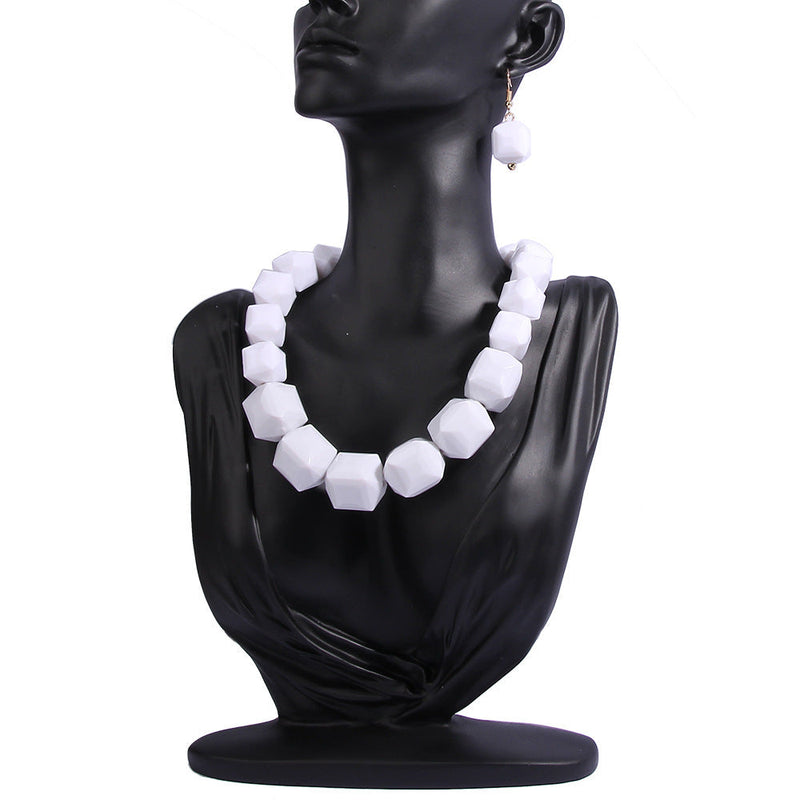 Chunky white geometric bead resin jewelry set