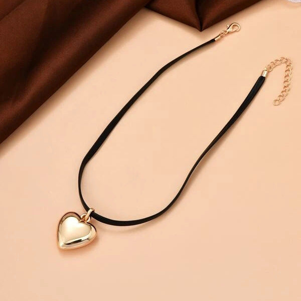 Wax Line Chocker Collars Heart Love Pendant Necklace