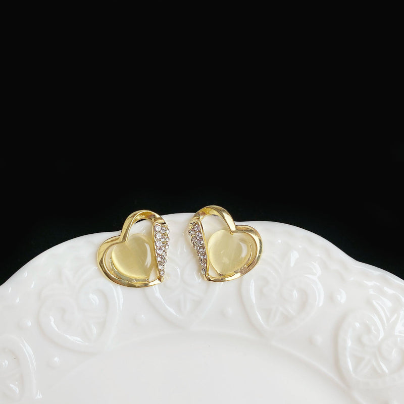 Fashion Rhinestone Heart Opal Stud Earrings