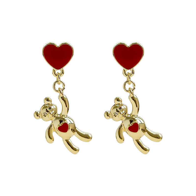 Cute Heart Bear Stud Earrings