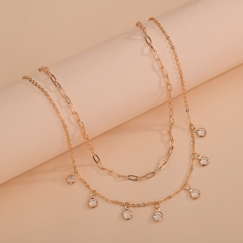 Double Layer Chain Crystal Pendant Necklace