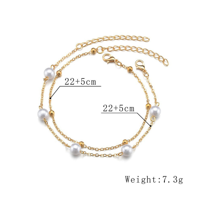 Boho Style Imitation Pearl Layered Beaded Anklet Jewelry