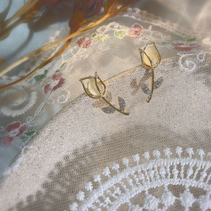 Opal Tulip Flower Earrings