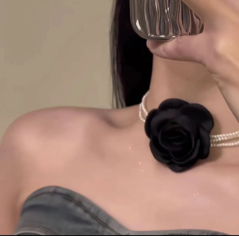 Sexy Vintage Stereo Flower Pearl Necklace Choker