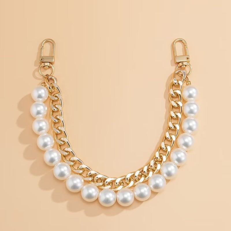 Short Handle Chain Pearl Chain Purse Straps Shoulder Pearl Metal Chain