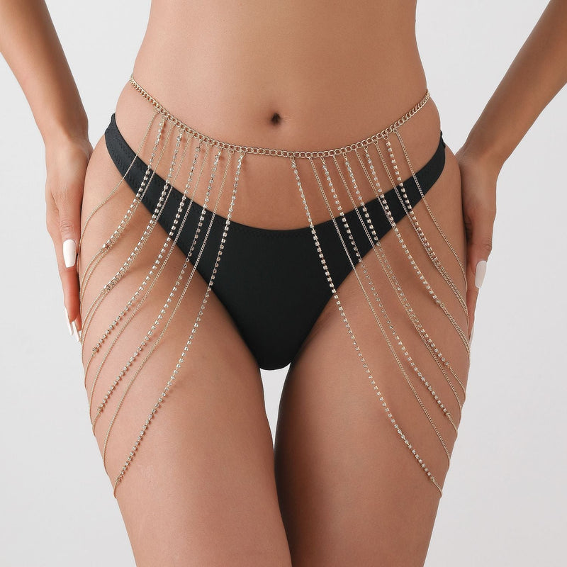 Shiny Rhinestone Multi-Layer Body Waist Chain Round Panties Jewelry
