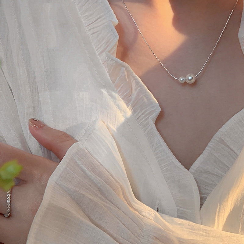 Glass Pearl Pendant Chain Necklaces