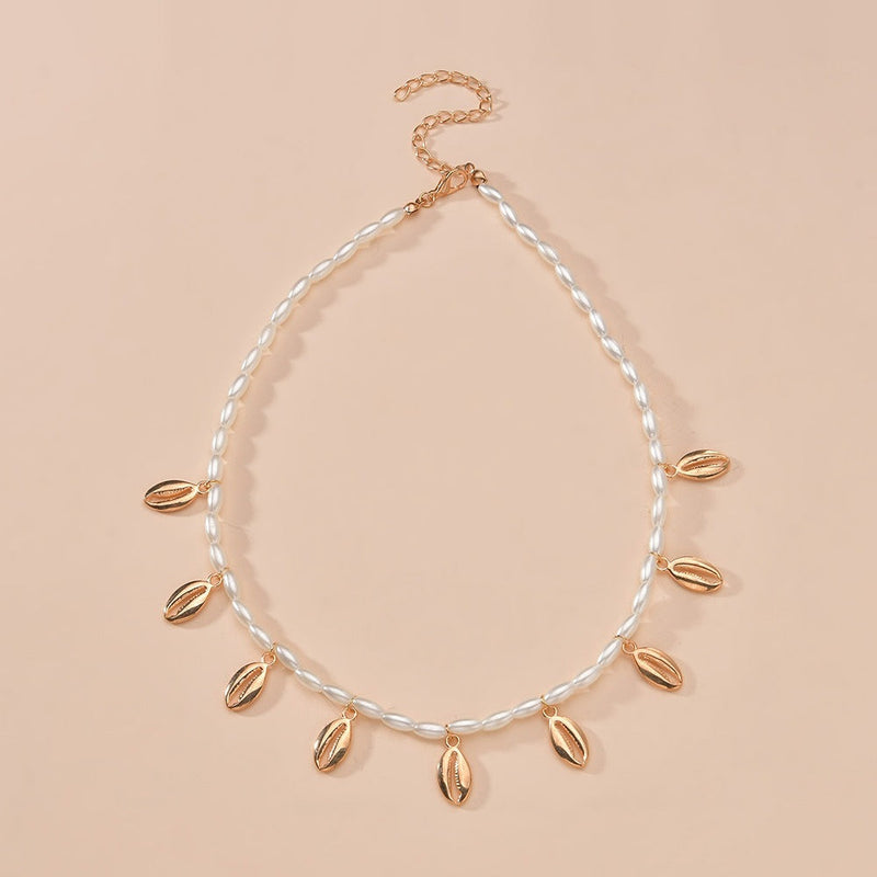 Simple Imitation Pearl Sea Shell Pendant Necklace
