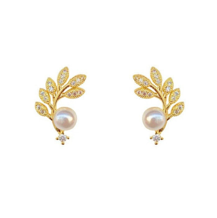 Crystal Leaf Stud Earrings for Women