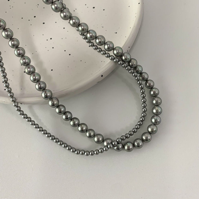 Grey Glass Layer Pearl Beaded Necklaces