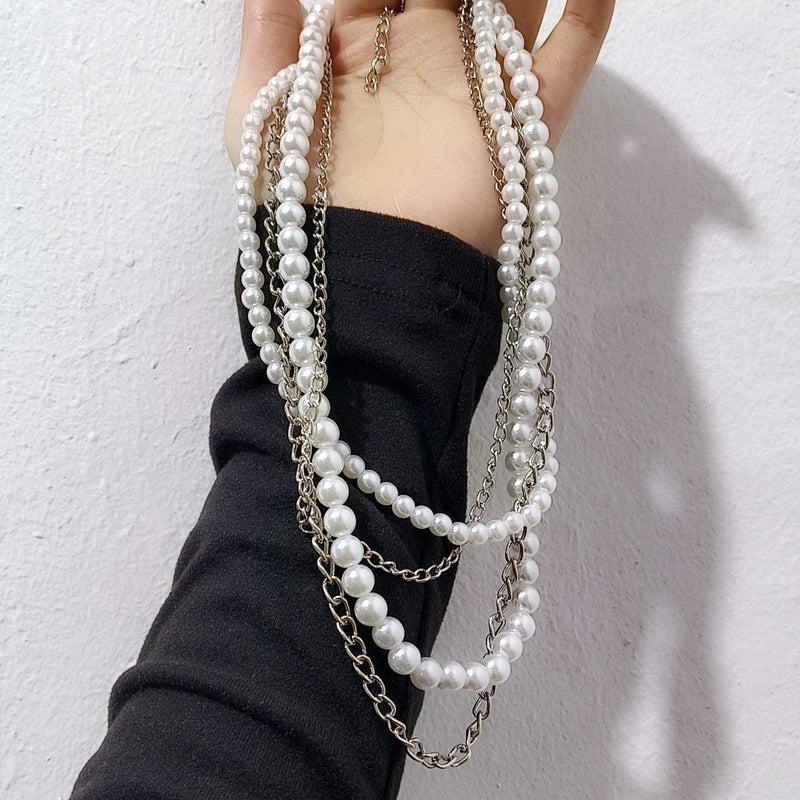 Vintage Layered Necklace Faux Pearl Strand Costume Jewelry