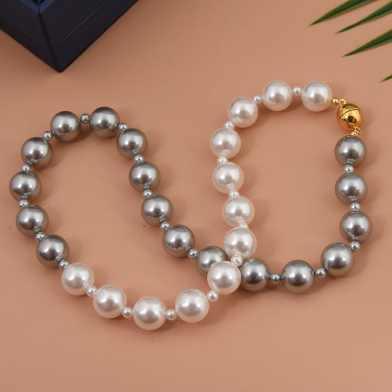 White Grey Pearls Beaded Necklace