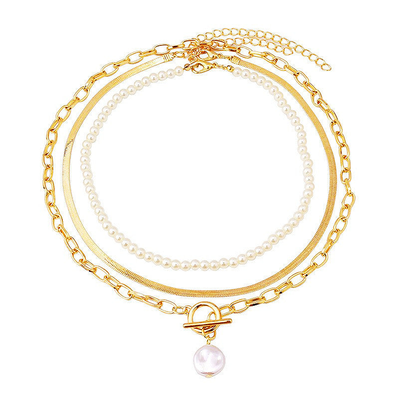 3Pcs/Set Pearl Collar Chain Necklace