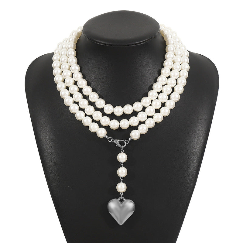 Bohemia Multilayer Long Pearl Chain Necklace Love Heart Pendant