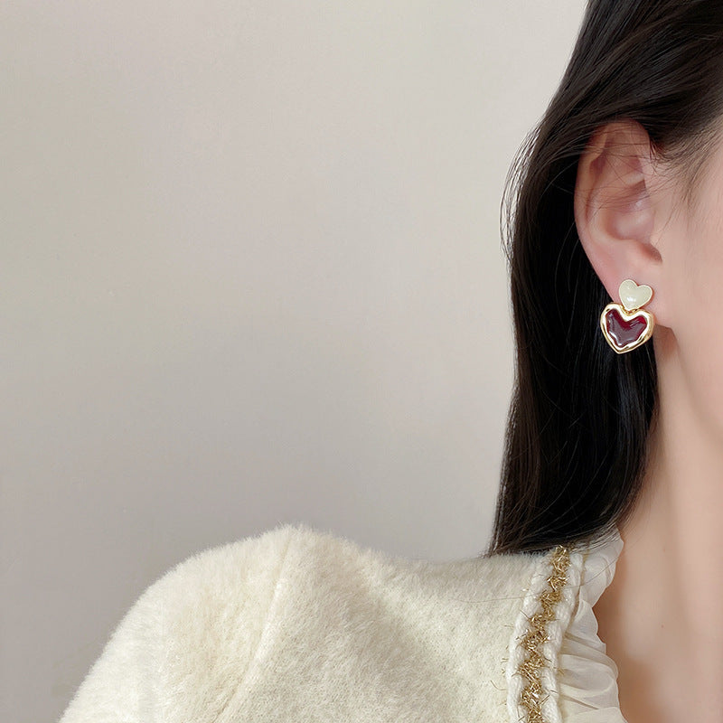 Small Cute Double Heart Stud Earrings