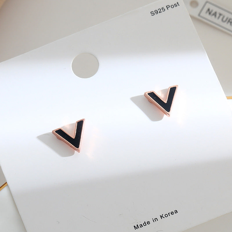 Initial Letter V Stud Earrings