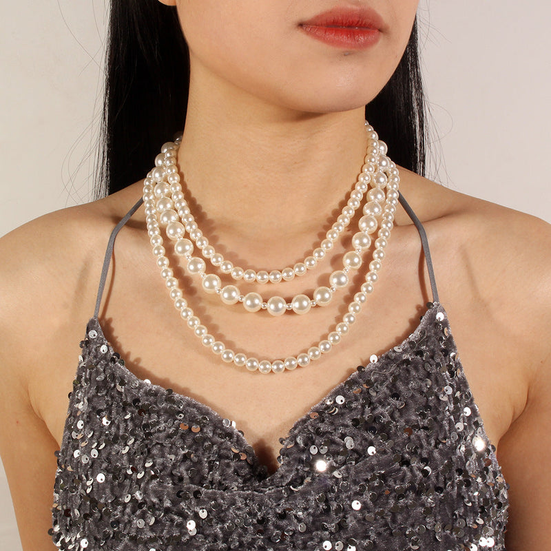 Vintage Handmade Layer Pearl Beaded Choker Necklace Jewelry Set