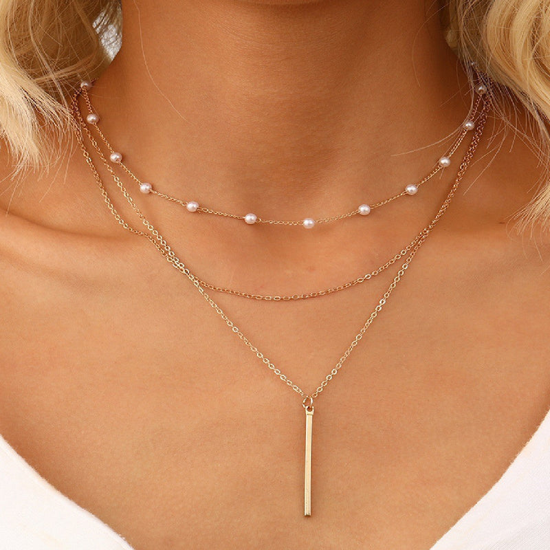 Pearl Pendant Multi-layer Necklace Stylish Women