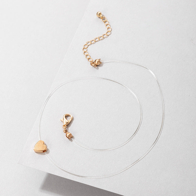 Fishing Line Chain Heart Pendant Choker Necklace