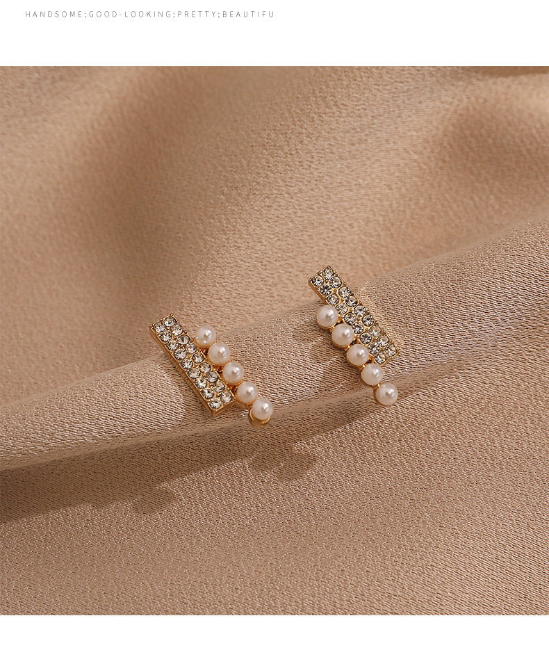 Double Layer Rhinestone Pearl Vintage Earrings