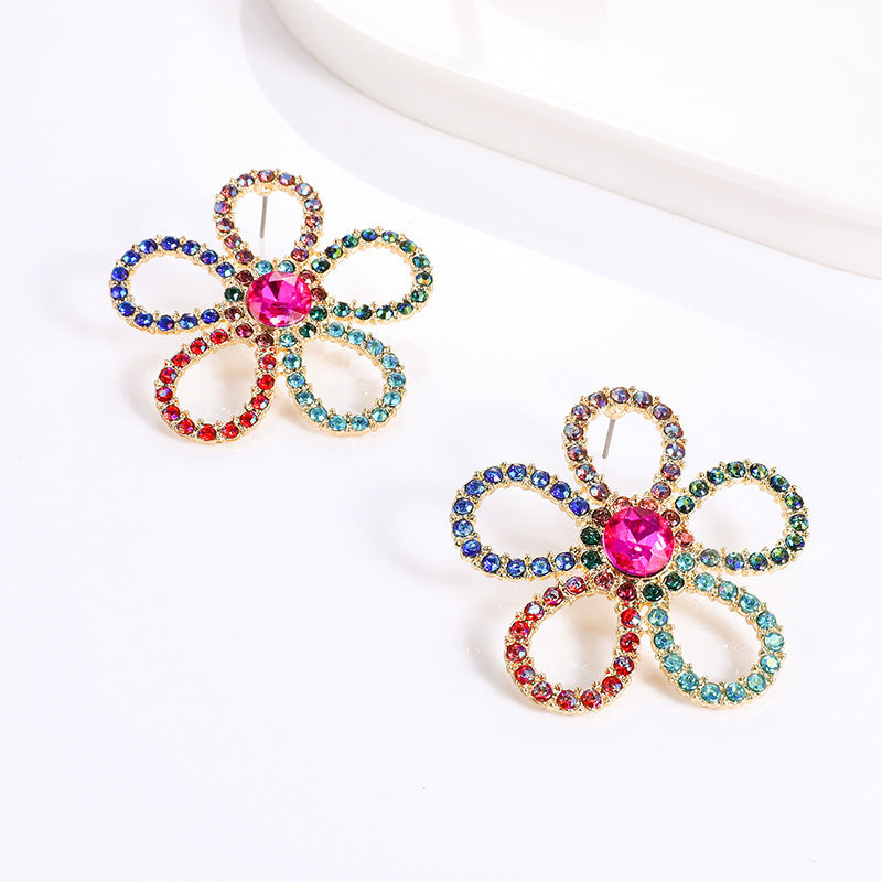 Colorful Rhinestone Crystal Flower Earrings