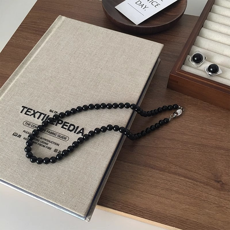 Nature Stone Black Red Beaded agate necklace