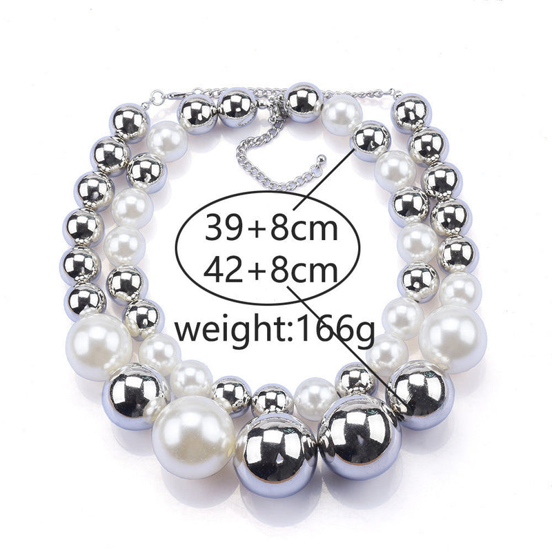 Round Beads Faux Pearl Beaded Necklace