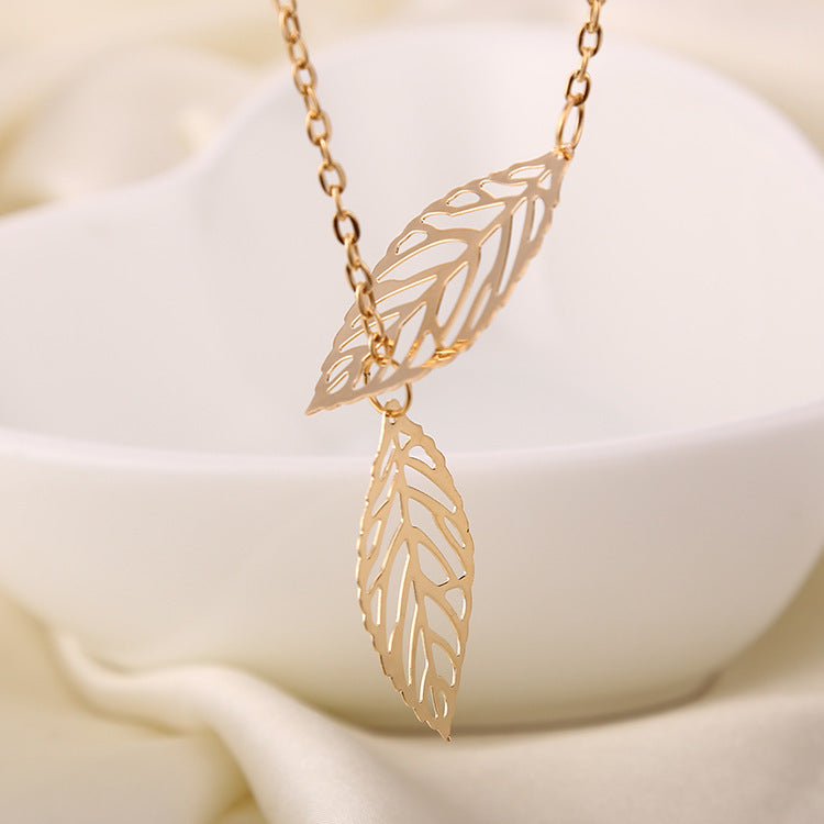 Tree Leaf Necklace Double Leaf Pendant