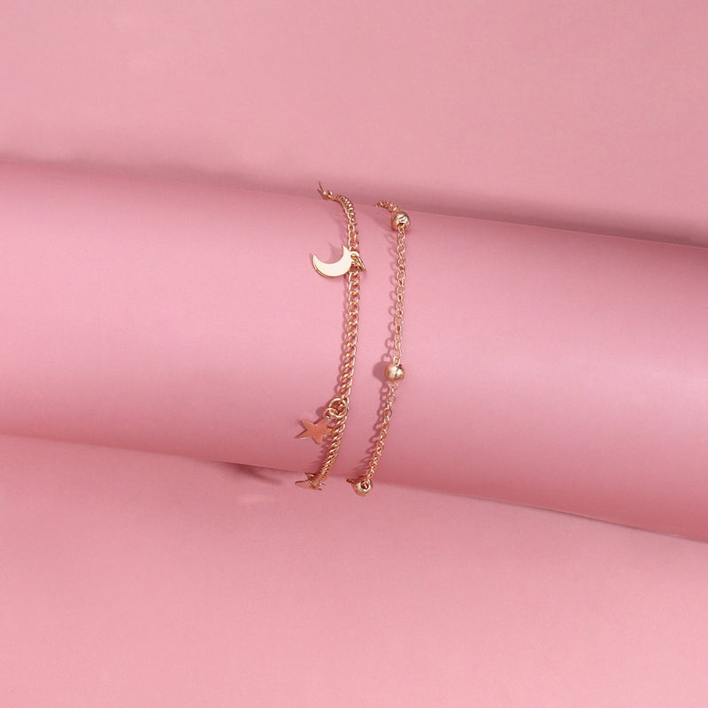 Summer Beach Sexy Double Layered Round Beads Star Feet Chain