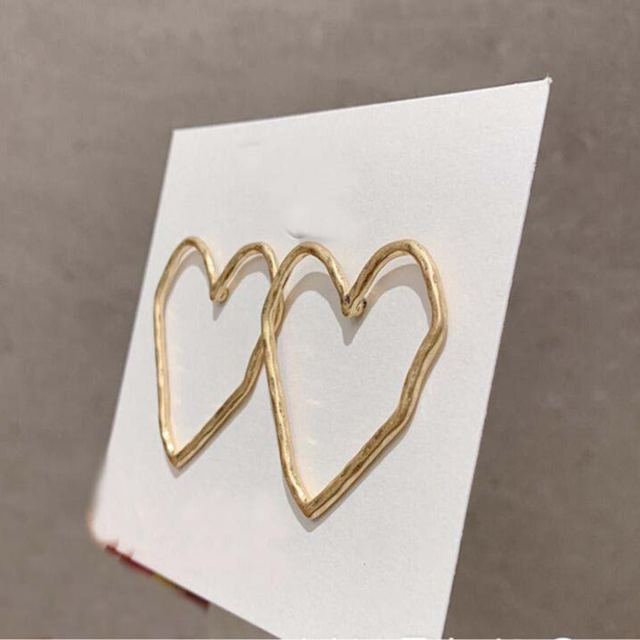 Metal Hollow Heart Stud Earrings Woman