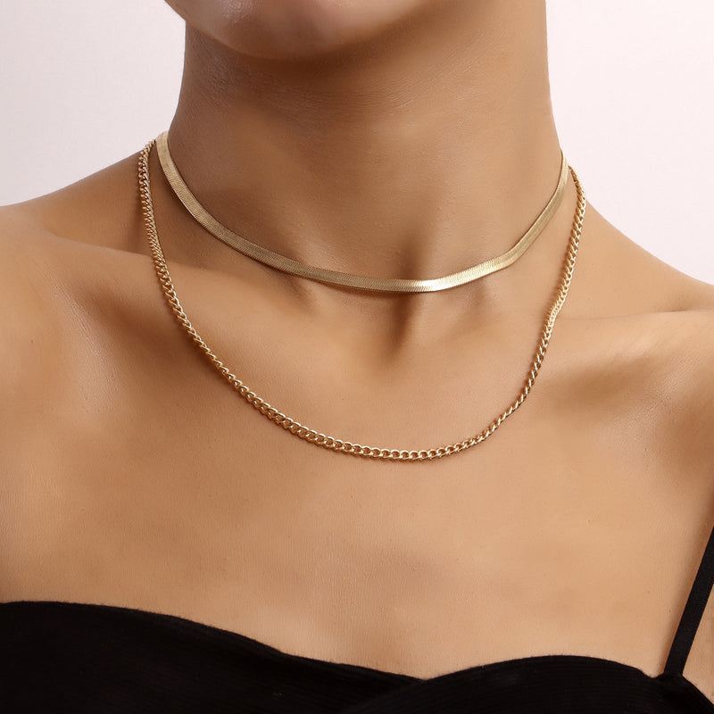 Herringbone Rope Twist Double Chain Layered Necklace