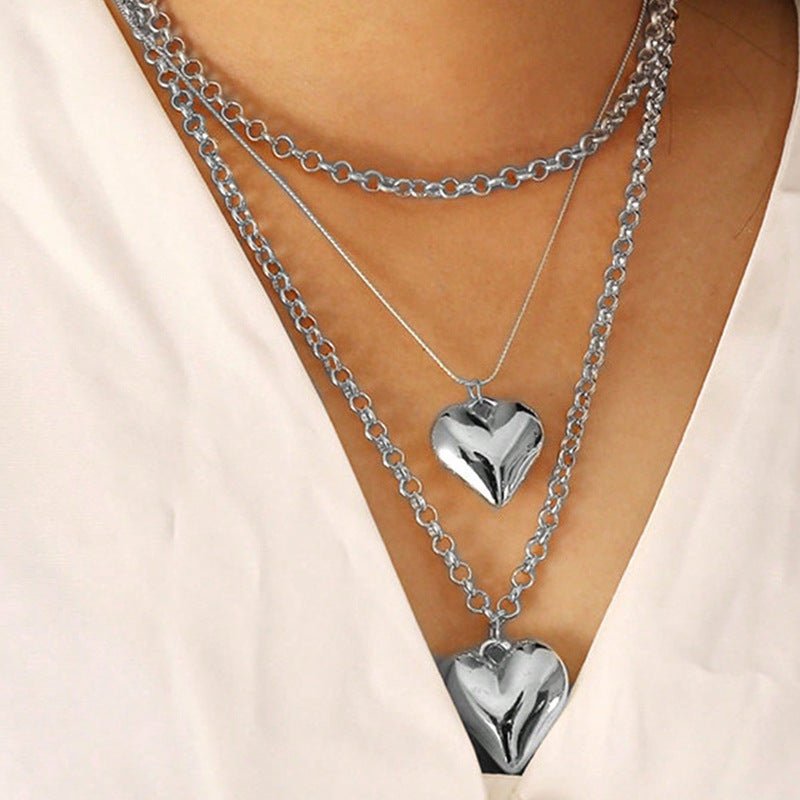 Heart Pendant Jewelry Necklace Multi Layer Necklace