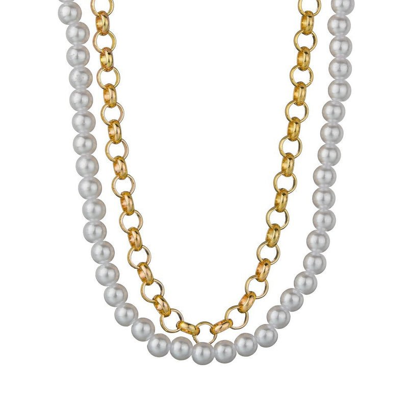 Double Layer Pearl Chain and Cuban Link Necklaces