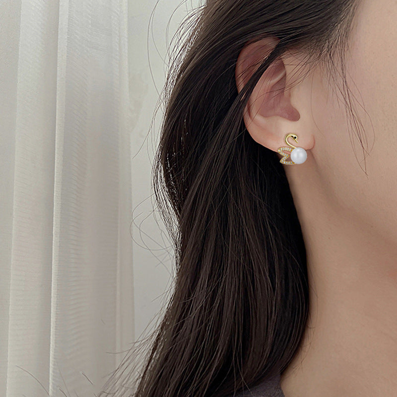 Hollow Swan Imitation Pearl Earrings