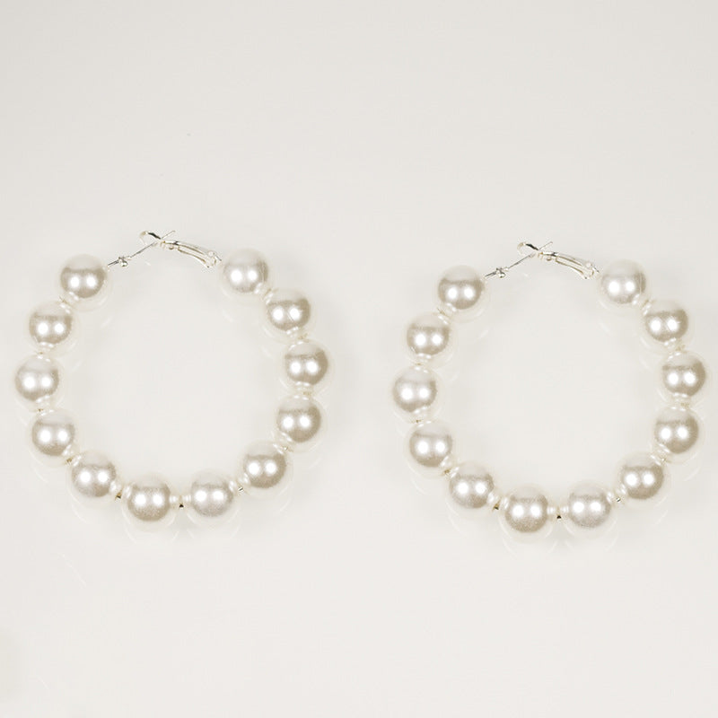 Round Pearl Bead Hoop Earrings