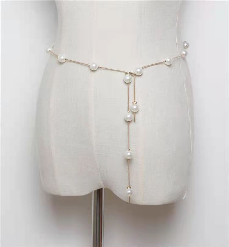 Fashion Pearl Decorative Metal Waist Chain Waist Belt for Dress
