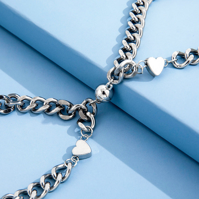 2 Pcs/set Couple Lover Bff Alloy Magnetic Cuban Bracelet