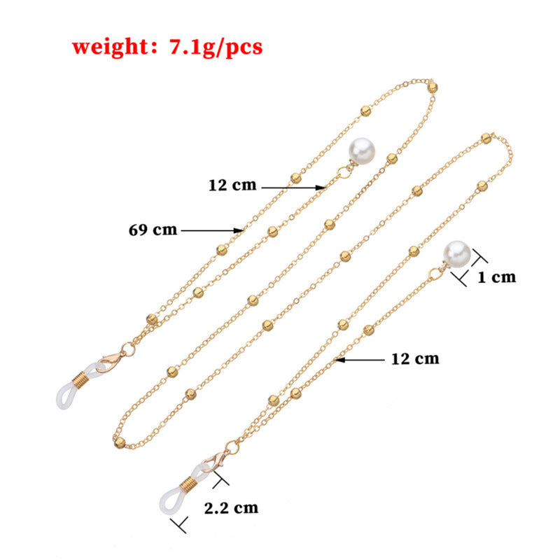 Pearl Tassel Long Glasses Metal Round Bead Chain