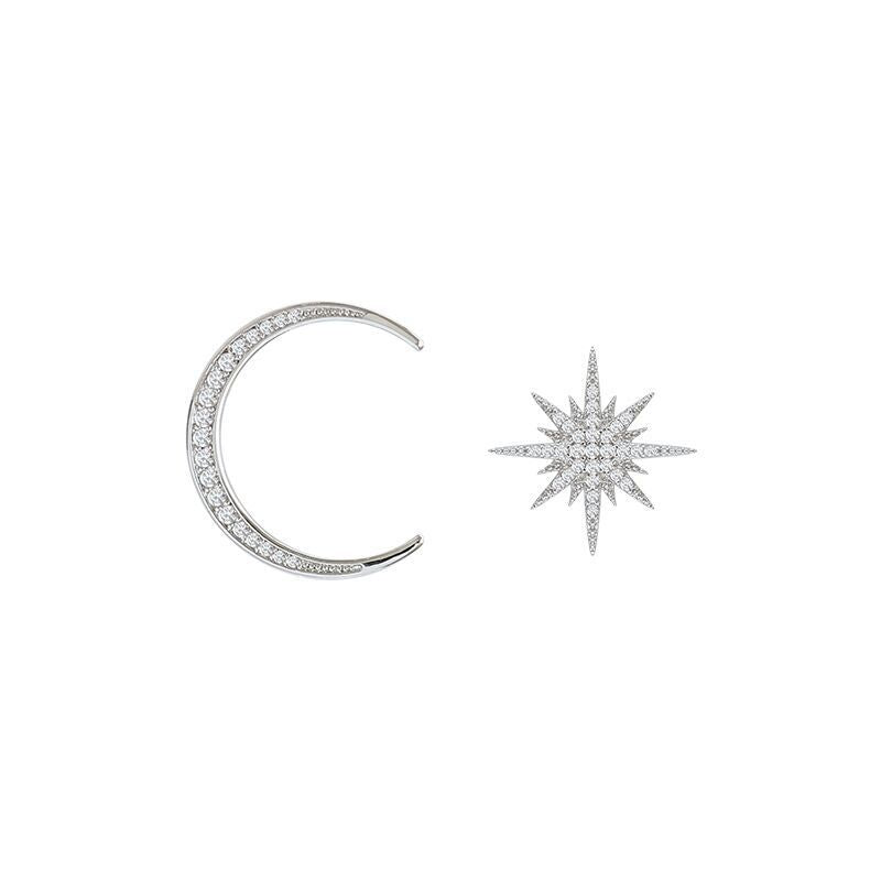 Crescent Moon Shooting Star Jewelry Stud Earrings
