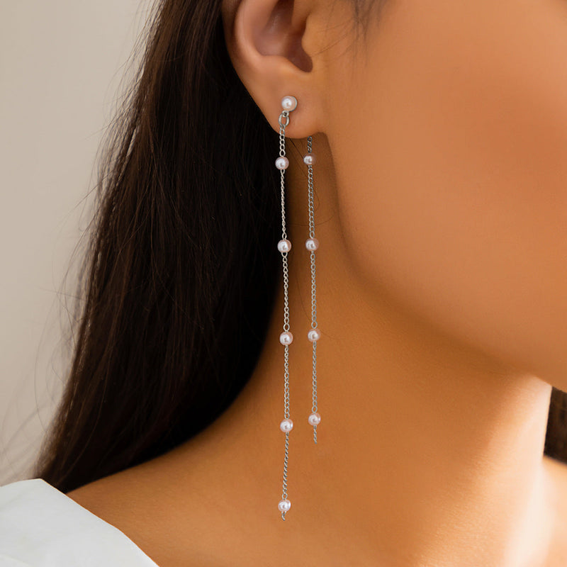Long Pearl Tassel Earrings