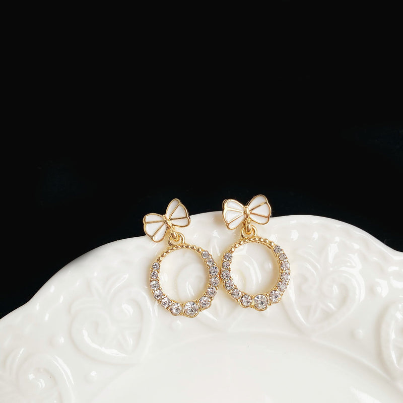 Sweet Bow Crystal Round Circle Earrings