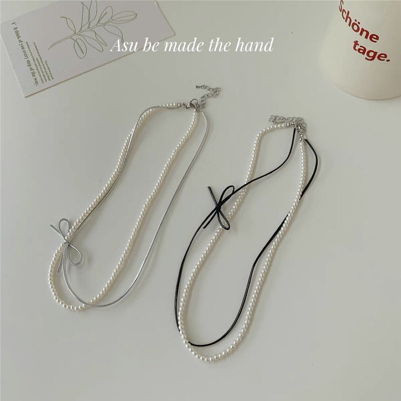 BowKnot Necklace Lovely Pearl Chokers Necklace