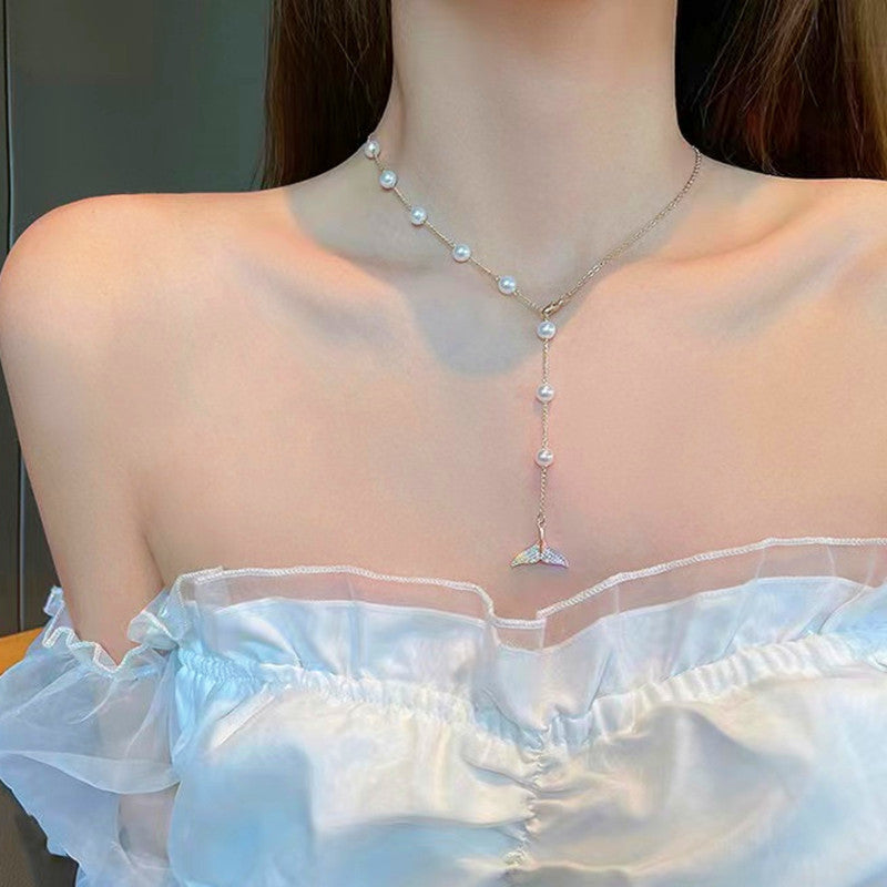 Pearl Fish Tail Necklace Mermaid Tail Necklace