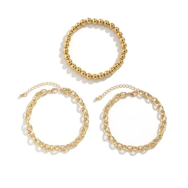 Punk Miami Cuban Chain 3 Layer Thick Chain Beads Anklet Foot Jewelry