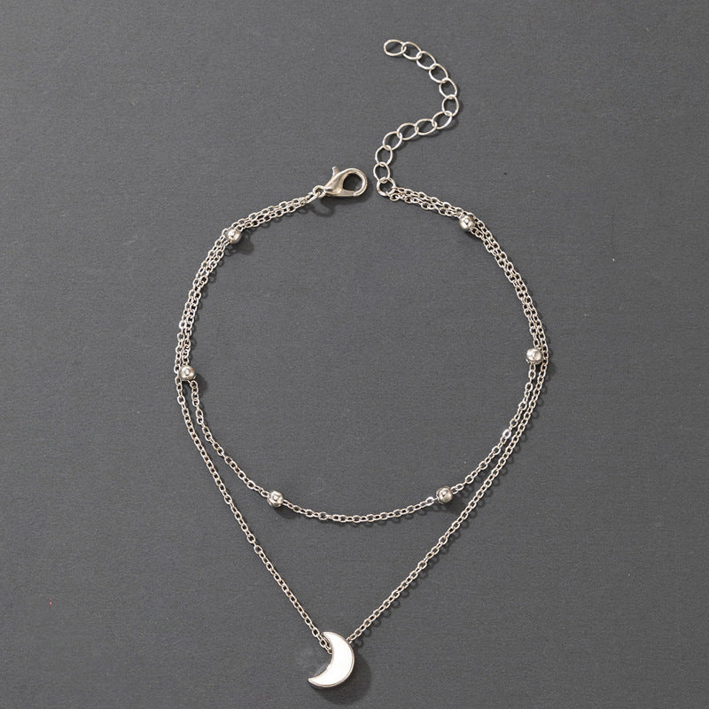 Bohemian Elegant Double Layer Beaded Moon Anklet Jewelry