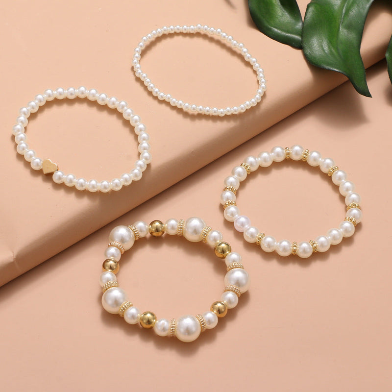 Imitation Pearl White Beaded Bracelet Set