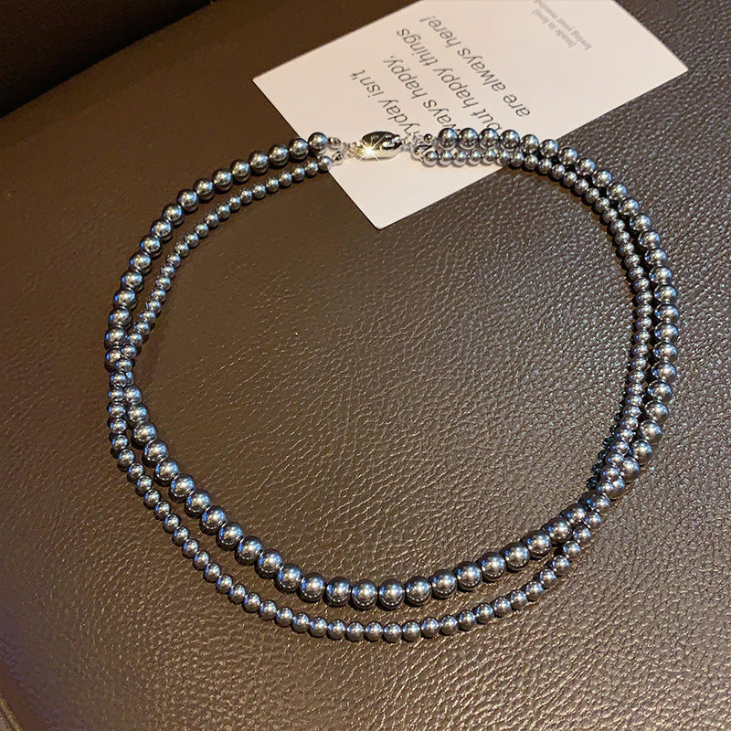 Layered Imitation Grey Pearl Beaded Necklaces