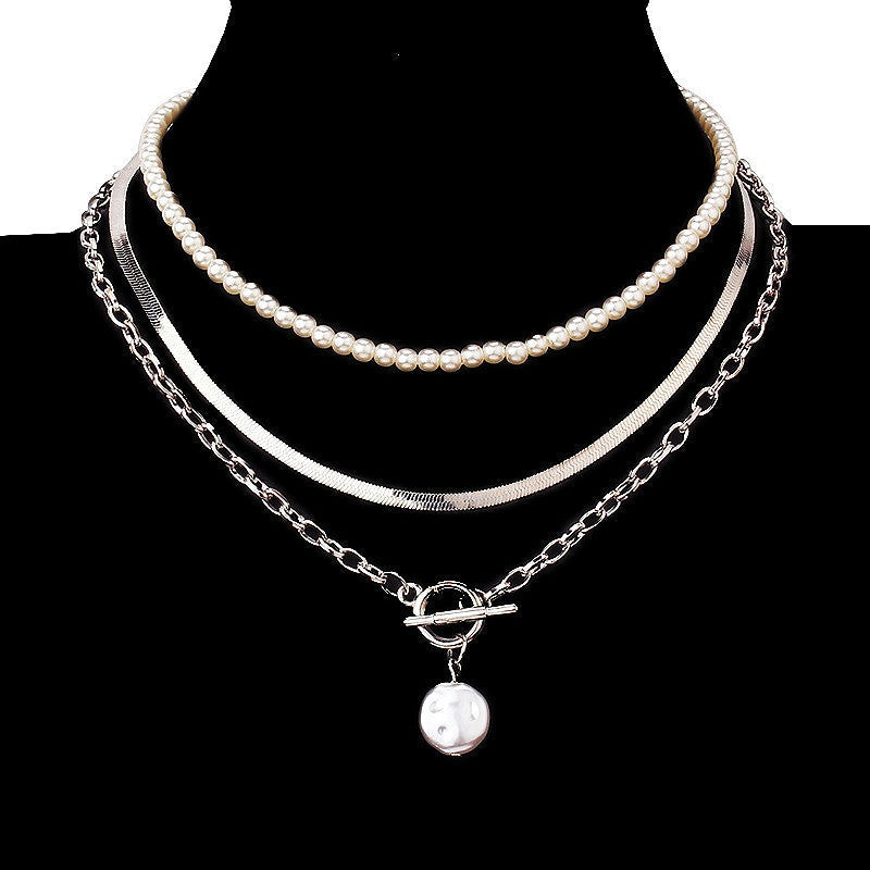 3Pcs/Set Pearl Collar Chain Necklace